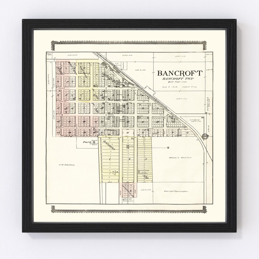Bancroft Map 1908 Old Map of Bancroft Nebraska Art Vintage Print Framed