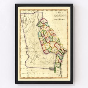 Georgia Map 1810, Vintage Georgia Map, Old Georgia Art, Wall Art Gift for Georgia History Lovers Retro Decor