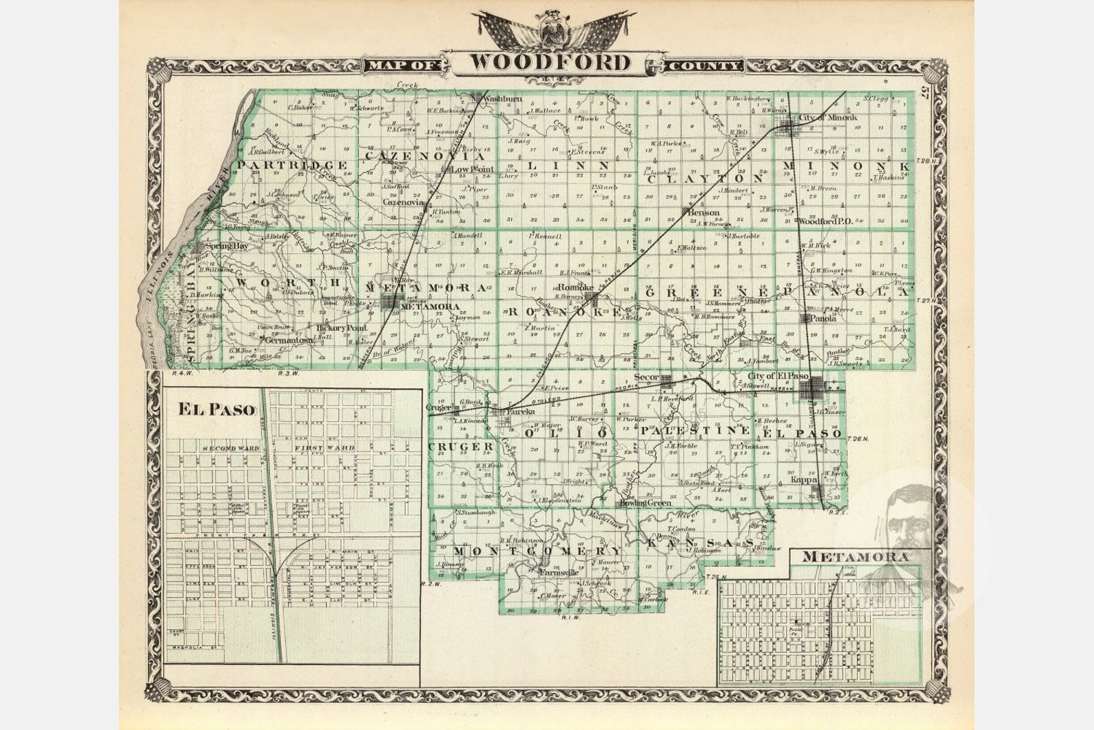 Vintage Woodford County IL Map 1876 Old Illinois Map Etsy