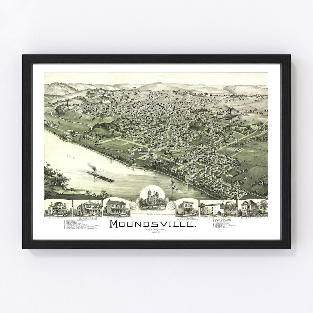 Moundsville Map 1899 Old Map of Moundsville West Virginia Art Vintage