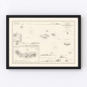 Azores Map 1859, Vintage Azores Map, Old Azores Art, Wall Art Gift for Azores History Lovers Retro Decor