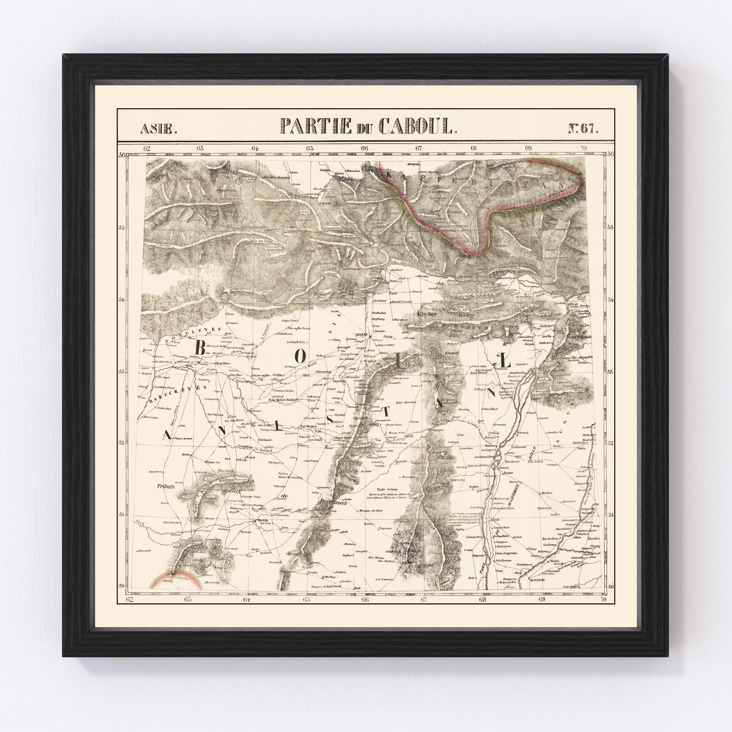 Afghanistan Map 1827, Vintage Afghanistan Map, Old Afghanistan Art, Wall Art Gift for Afghanistan History Lovers Retro Decor