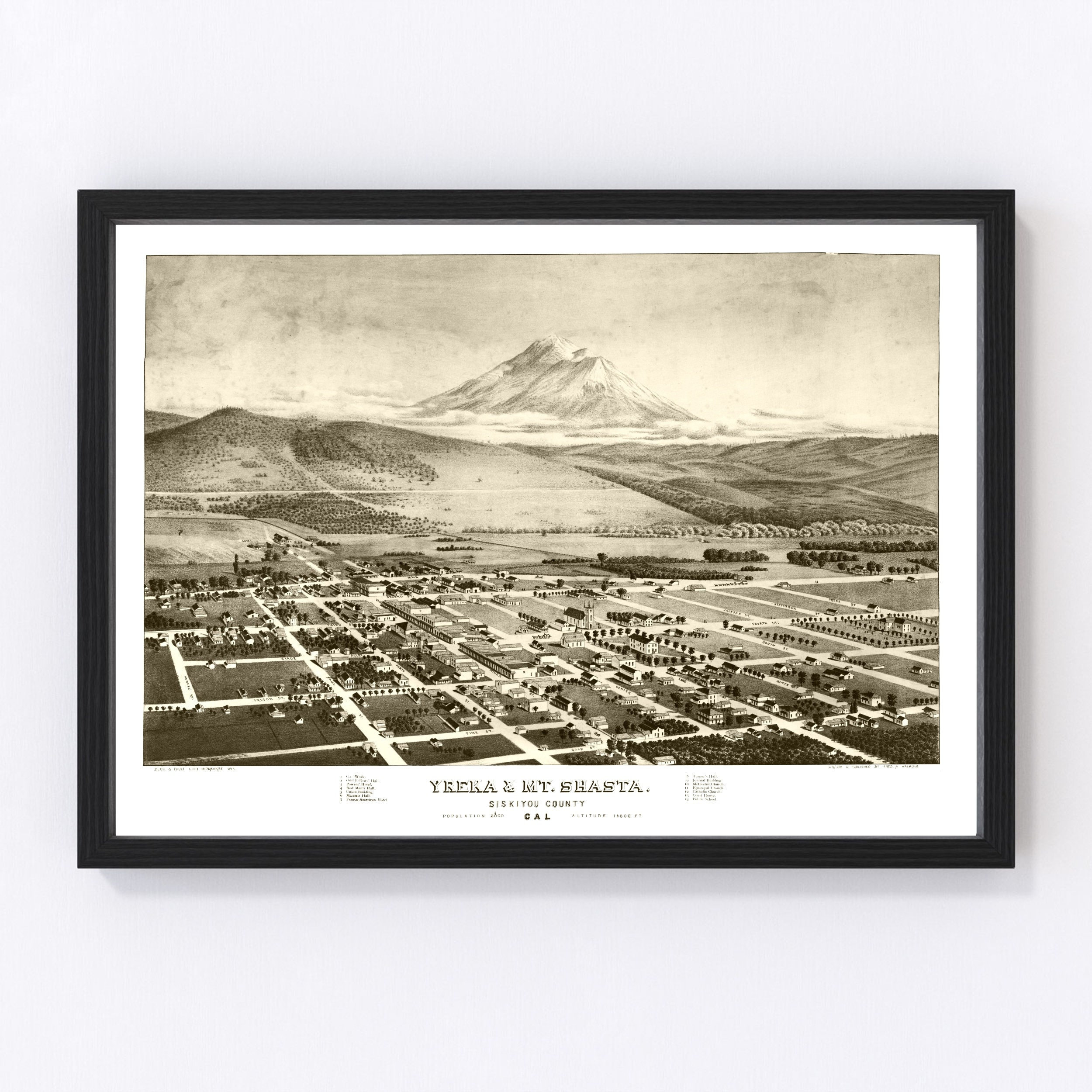 Yreka & Mt. Shasta, California Vintage Map From 1884 - Old