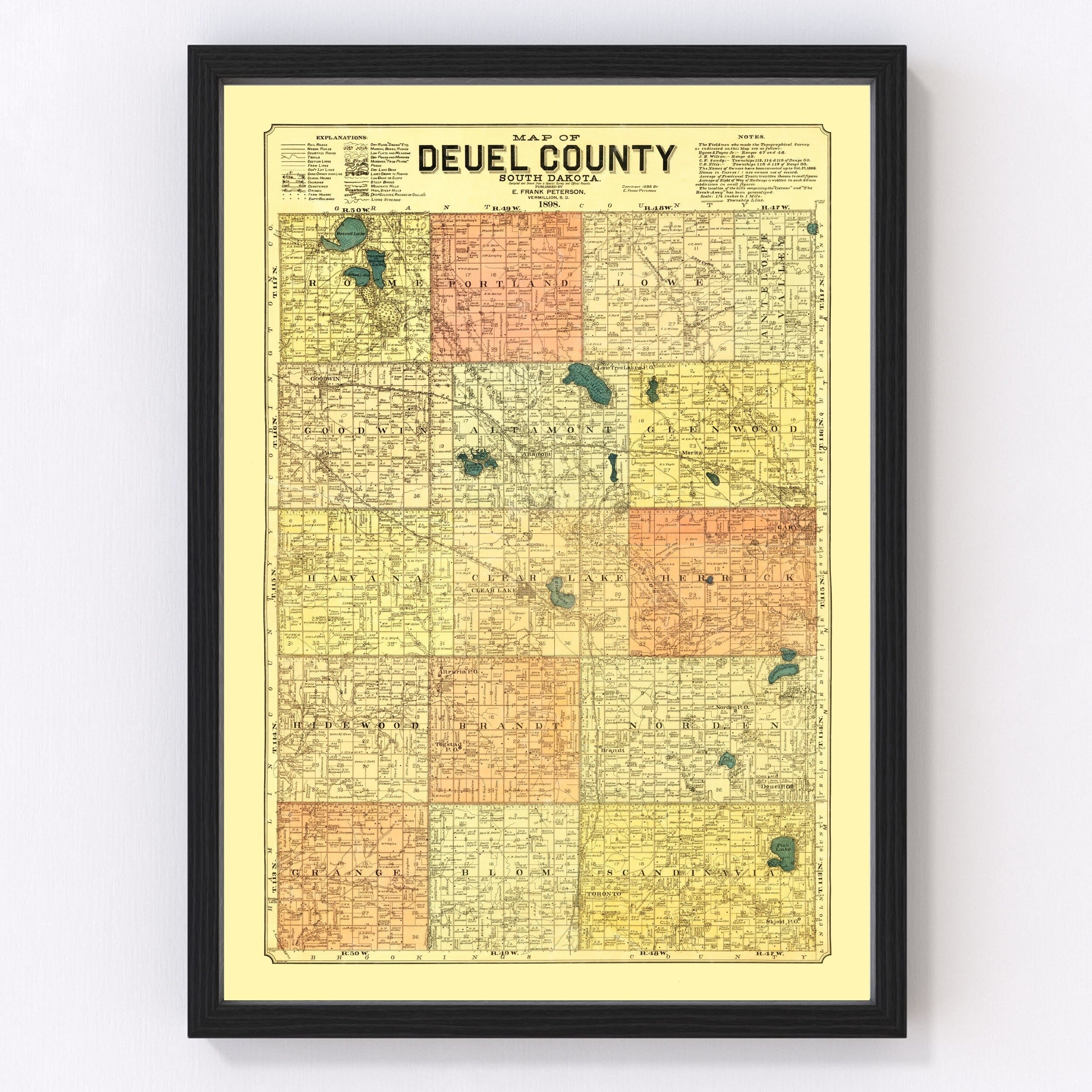 South Dakota Land Ownership Maps Deuel County South Dakota Vintage Map From 1899 Old Map | Etsy Canada