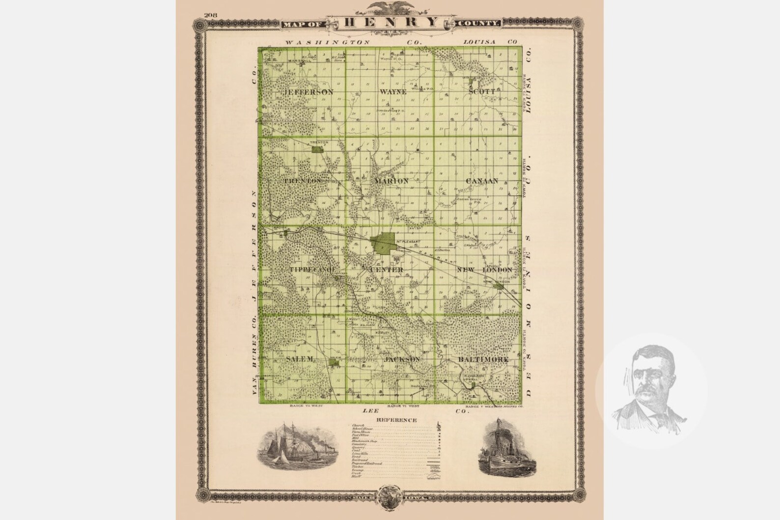 Vintage Henry County IA Map 1875 Old Iowa Map Historical Etsy