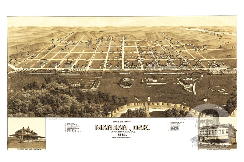 Vintage Mandan Map 1883 Old Map of Mandan North Dakota Etsy