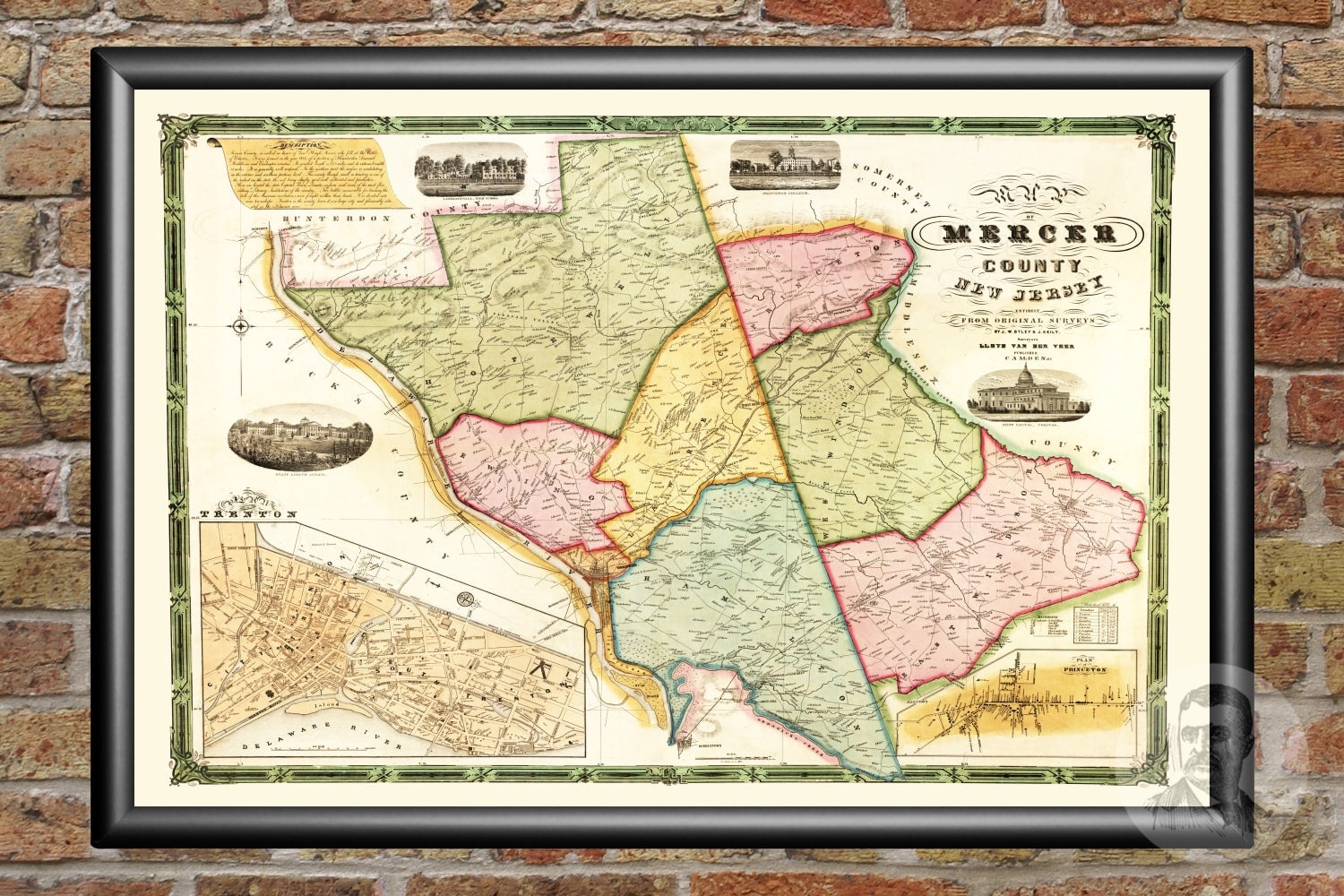 Vintage Mercer County Map 1849 Mercer County NJ Land Etsy