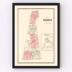 Sherman Map 1867, Vintage Sherman Map, Old Sherman Connecticut Art, Wall Art Gift for Sherman History Lovers Retro Decor