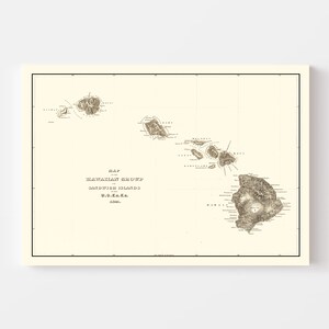 Hawaii Map 1845 - Old Map of Hawaii Art Vintage Print Framed Wall Art Canvas Portrait HI History Genealogy Farmhouse Décor immagine 3