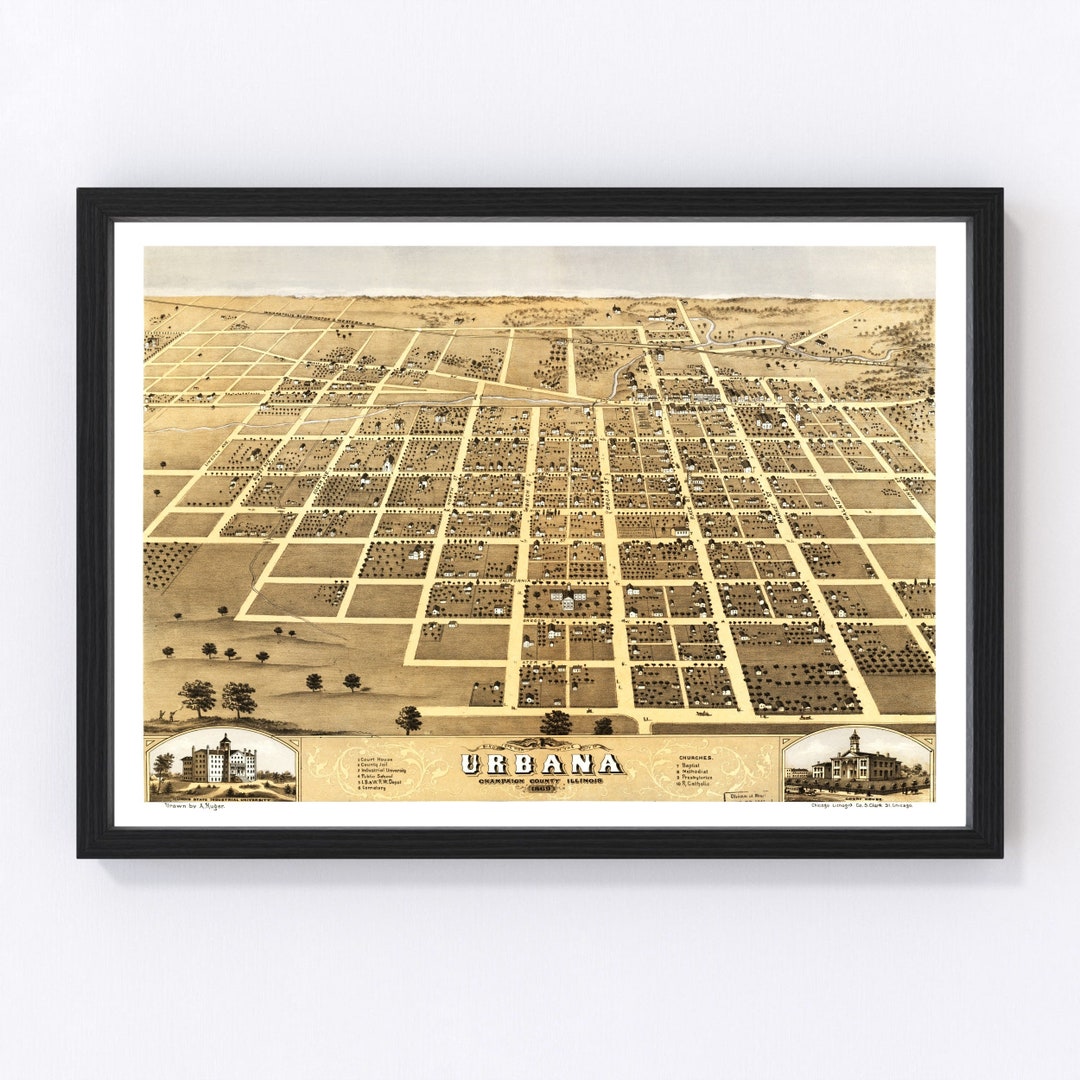 Urbana Map 1869 Old Map of Urbana Illinois Art Vintage Print - Etsy