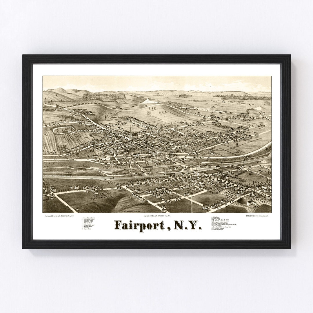 Fairport Map 1885 Old Map of Fairport New York Art Vintage Print Framed