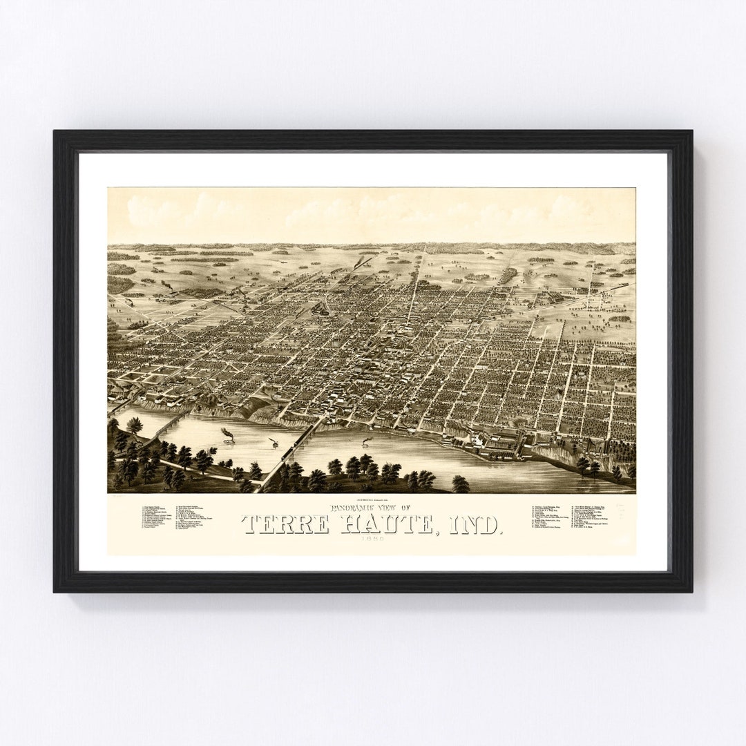 Terre Haute Map 1880 Old Map of Terre Haute Indiana Art Vintage Print ...