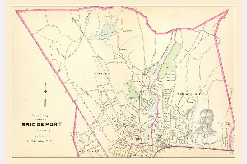 Vintage Bridgeport Map from 1893 Old Connecticut Map | Etsy