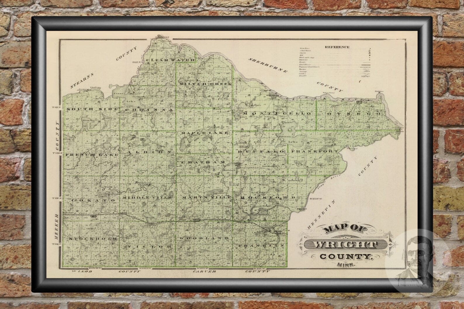 Vintage Wright County MN Map 1874 Old Minnesota Map Etsy