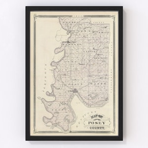 Posey County Map 1876, Vintage Posey County Map, Old Posey County Indiana Art, Wall Art Gift for Posey County History Lovers Retro Decor