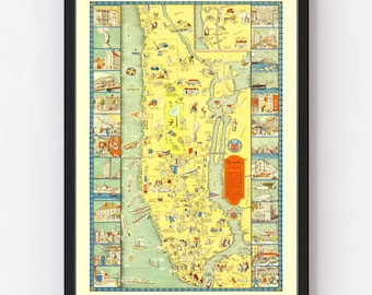 Manhattan Map 1933, Vintage Manhattan Map, Old Manhattan New York Art, Wall Art Gift for Manhattan History Lovers Retro Decor