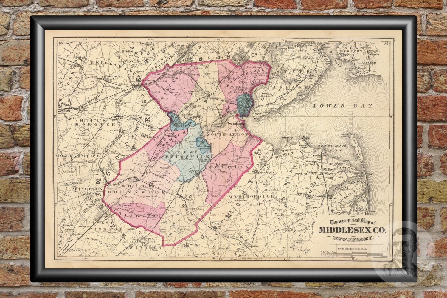 Vintage Middlesex County NJ Map 1872 Old New Jersey Map | Etsy