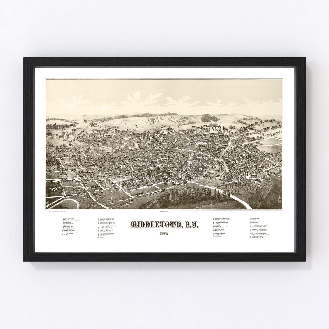 Middletown Map 1887 Old Map of Middletown New York Art Vintage Print ...