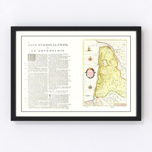 Bordeaux Map 1665, Vintage Bordeaux Map, Old Bordeaux Art, Wall Art Gift for Bordeaux History Lovers Retro Decor