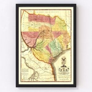 Texas Map 1837, Vintage Texas Map, Old Texas Art, Wall Art Gift for Texas History Lovers Retro Decor