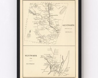 Wentworth Map 1892, Vintage Wentworth Map, Old Wentworth New Hampshire Art, Wall Art Gift for Wentworth History Lovers Retro Decor
