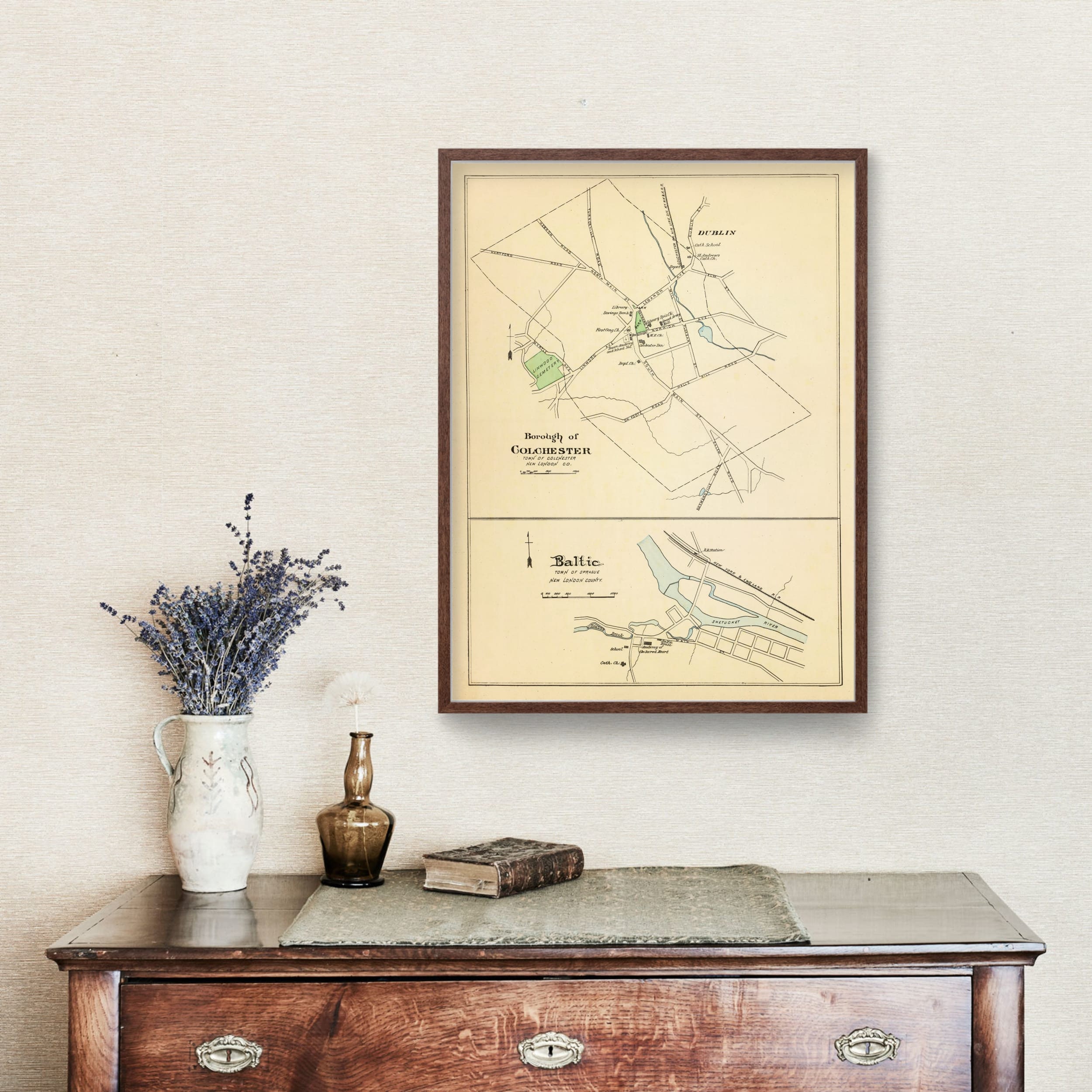 Baltic Map 1893, Vintage Baltic Map, Old Baltic Connecticut Art, Wall ...