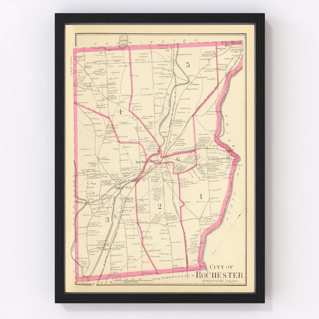 Rochester Map 1892 Vintage Rochester Map Old Rochester New Hampshire Il Cj85 