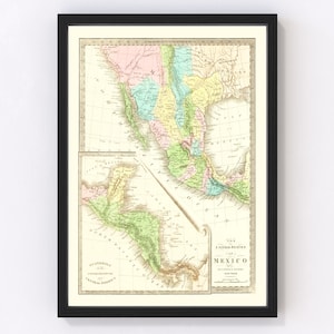 Texas Map 1836, Vintage Texas Map, Old Texas Art, Wall Art Gift for Texas History Lovers Retro Decor
