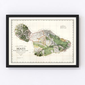 Maui Map 1924, Vintage Maui Map, Old Maui Art, Wall Art Gift for Maui History Lovers Retro Decor