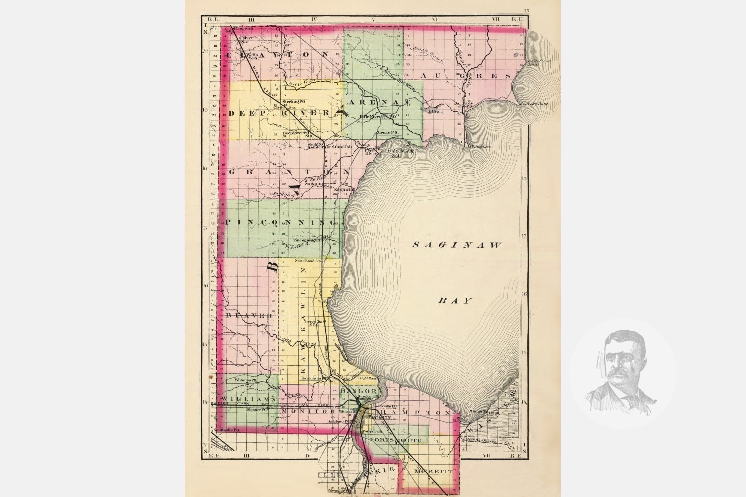 Vintage Saginaw County MI Map 1873 Old Michigan Map Etsy