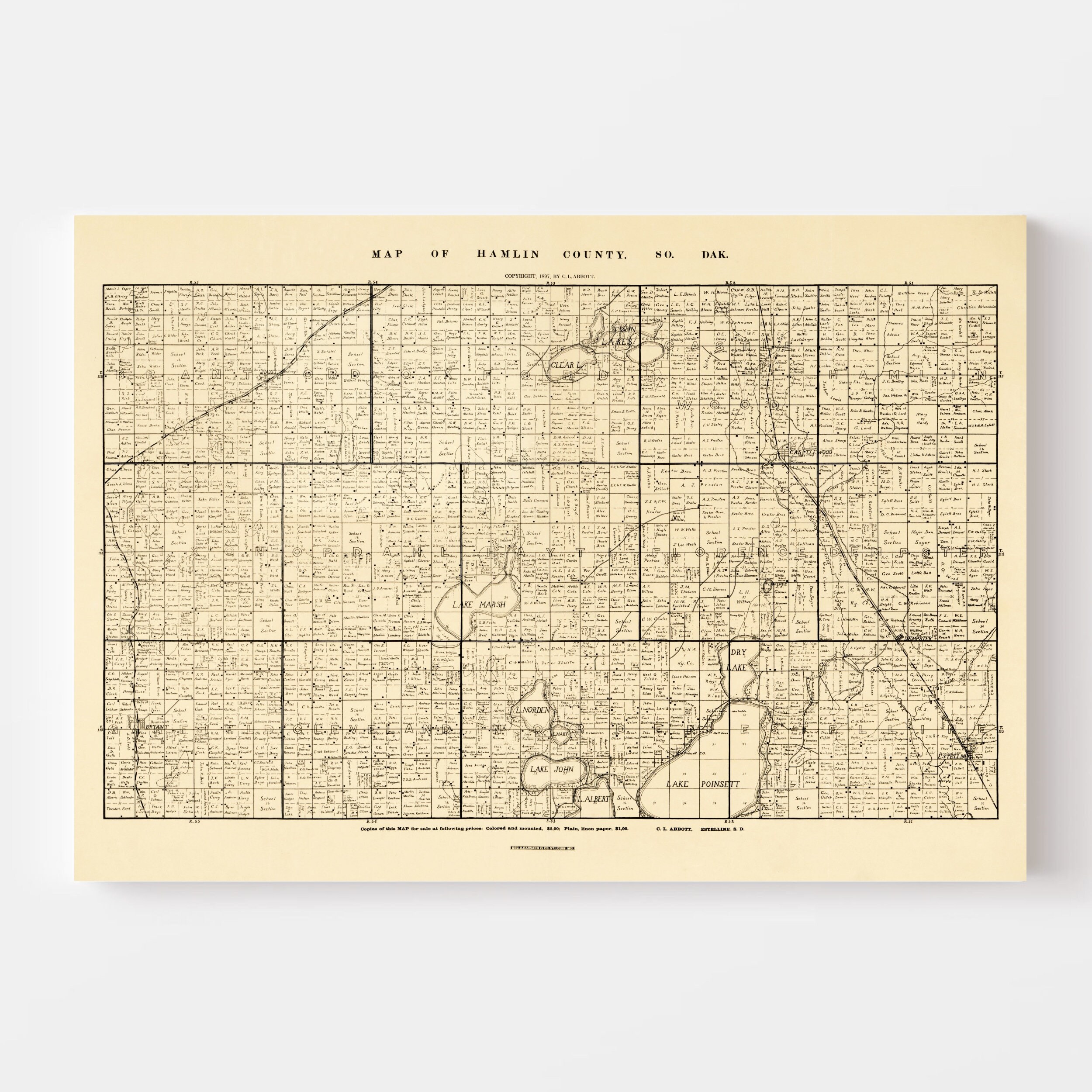Hamlin County South Dakota Map 1897 Old Map of Hamlin County Etsy