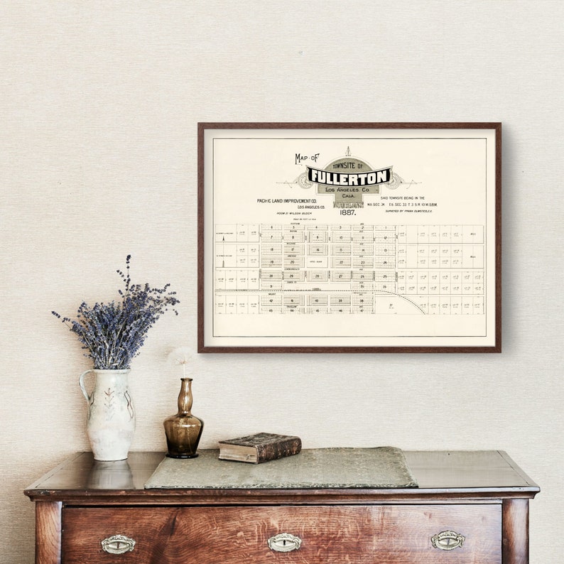 Fullerton Map 1887, Vintage Fullerton Map, Old Fullerton California Art ...