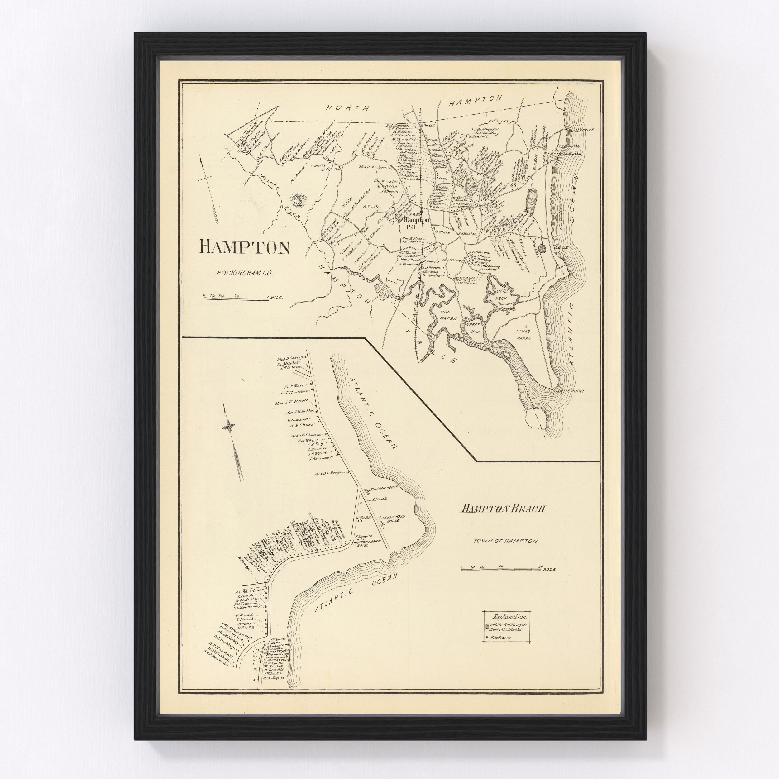 ハワイ骨董美術品　地図（NORTH HAMPTON BEACH MAP） ハワイ骨董美術品地図（NORTH HAMPTON BEACH MAP）