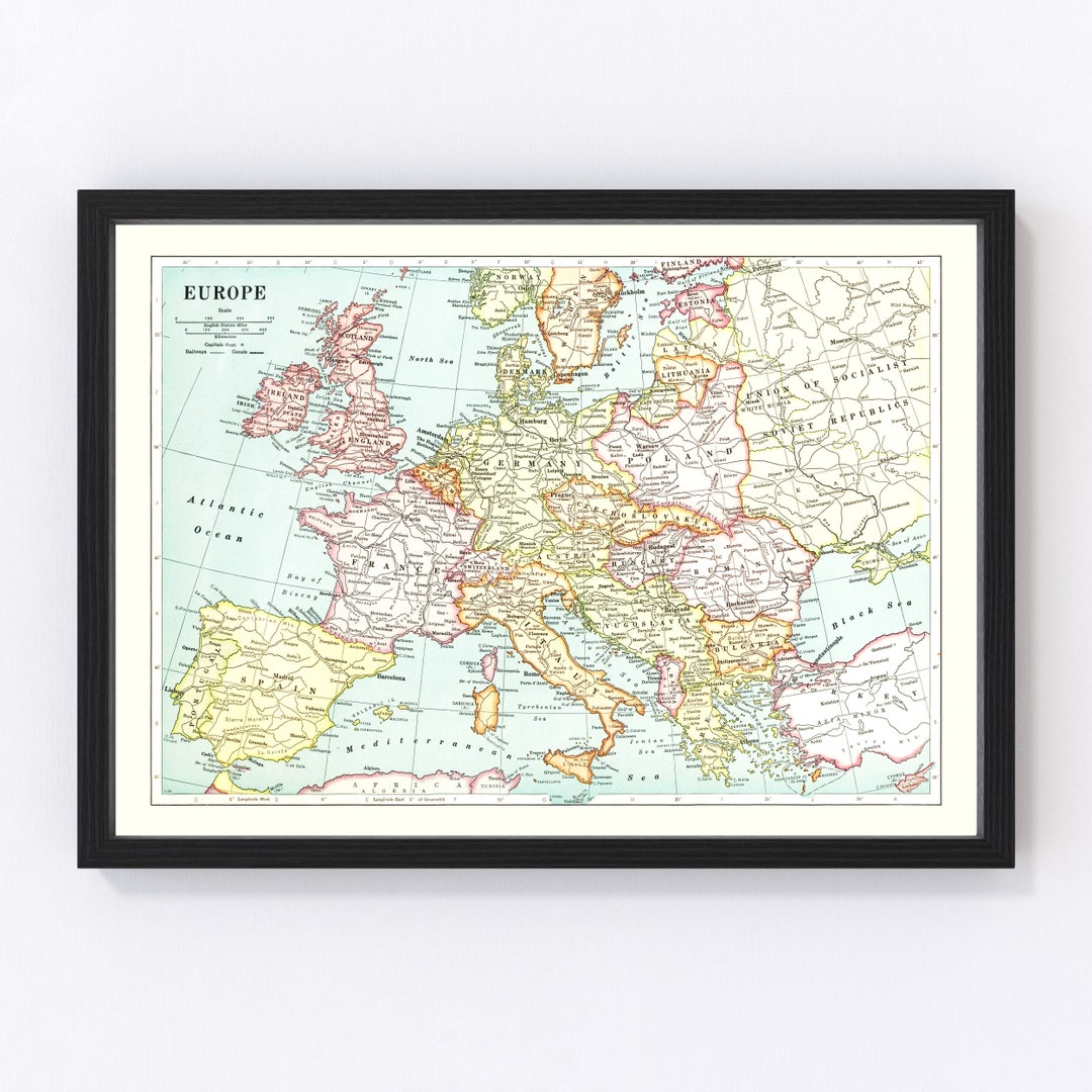 Europe Map 1926, Vintage Europe Map, Old Europe Art, Wall Art Gift for ...