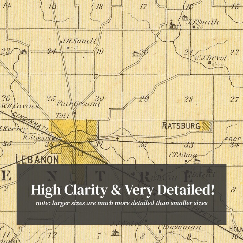 Boone County IN Map 1876 Old Map of Lebanon Indiana Art Etsy