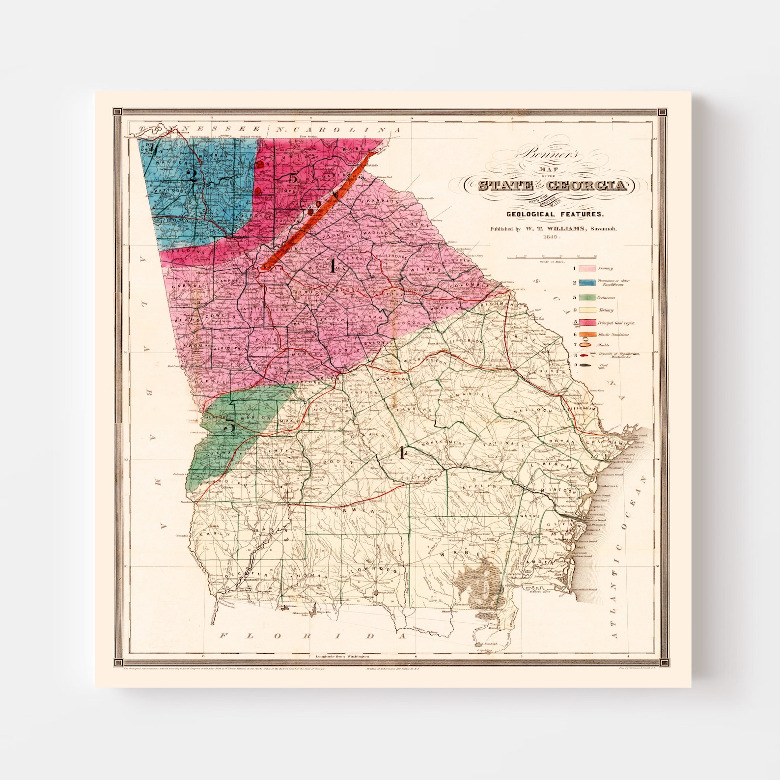 Map 1849 Old Map of Art Vintage Print Framed Wall Art
