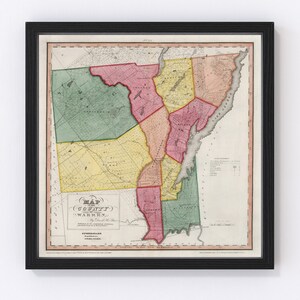 Warren County Map 1840, Vintage Warren County Map, Old Warren County New York Art, Wall Art Gift for Warren County History Lovers Retro Deco