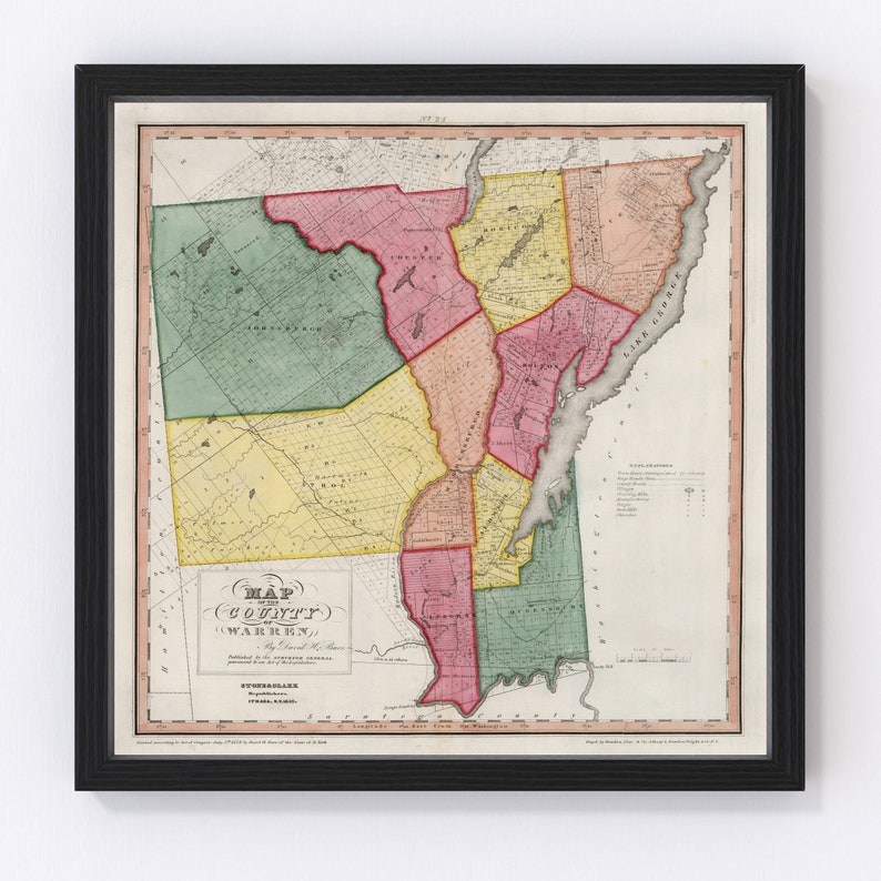 Warren County NY Map 1840 Old Map of Queensbury New York Art Etsy