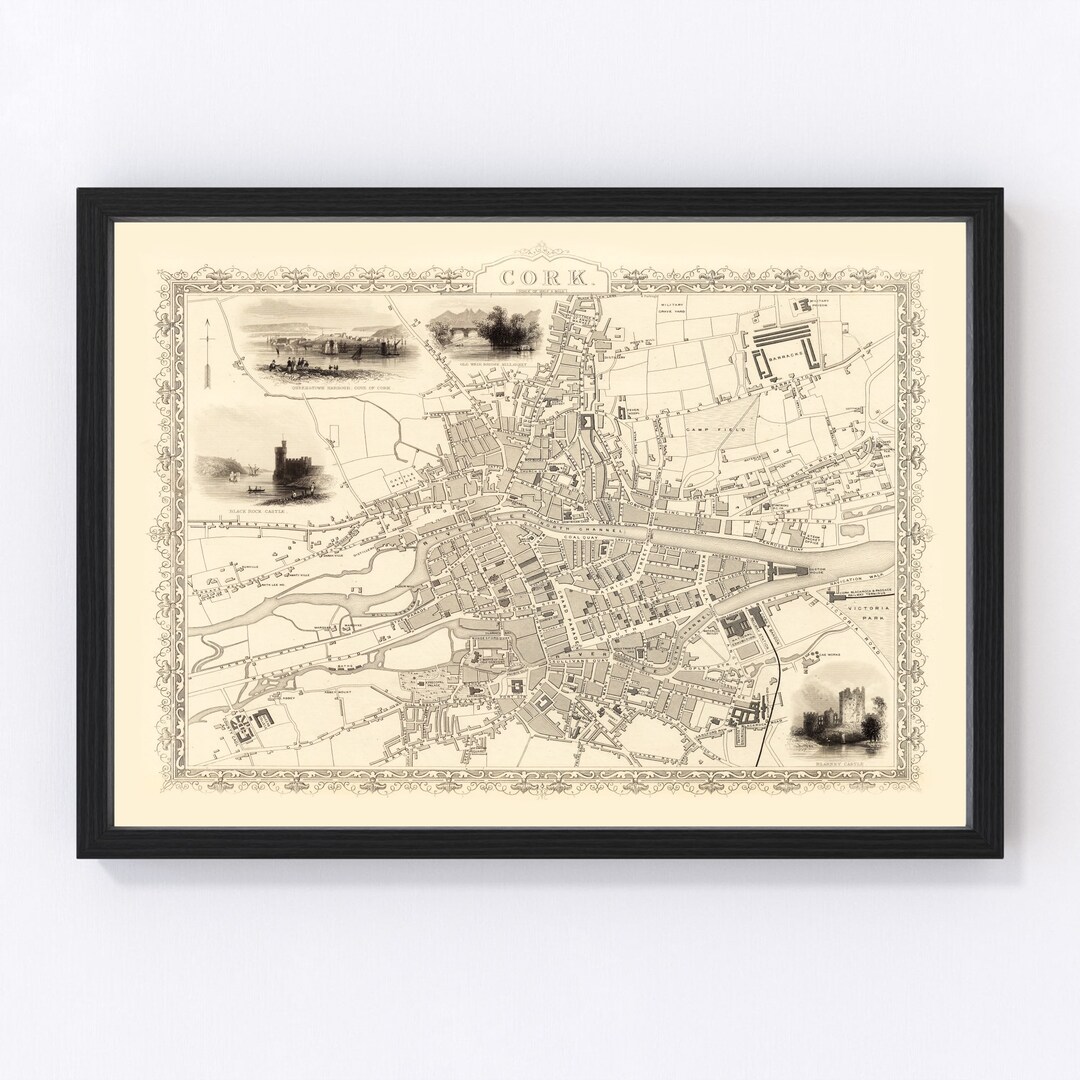 Cork Map 1851 Old Map of Cork Ireland Art Vintage Print Framed Wall Art
