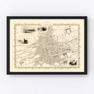Cork Map 1851, Vintage Cork Map, Old Cork Art, Wall Art Gift for Cork History Lovers Retro Decor