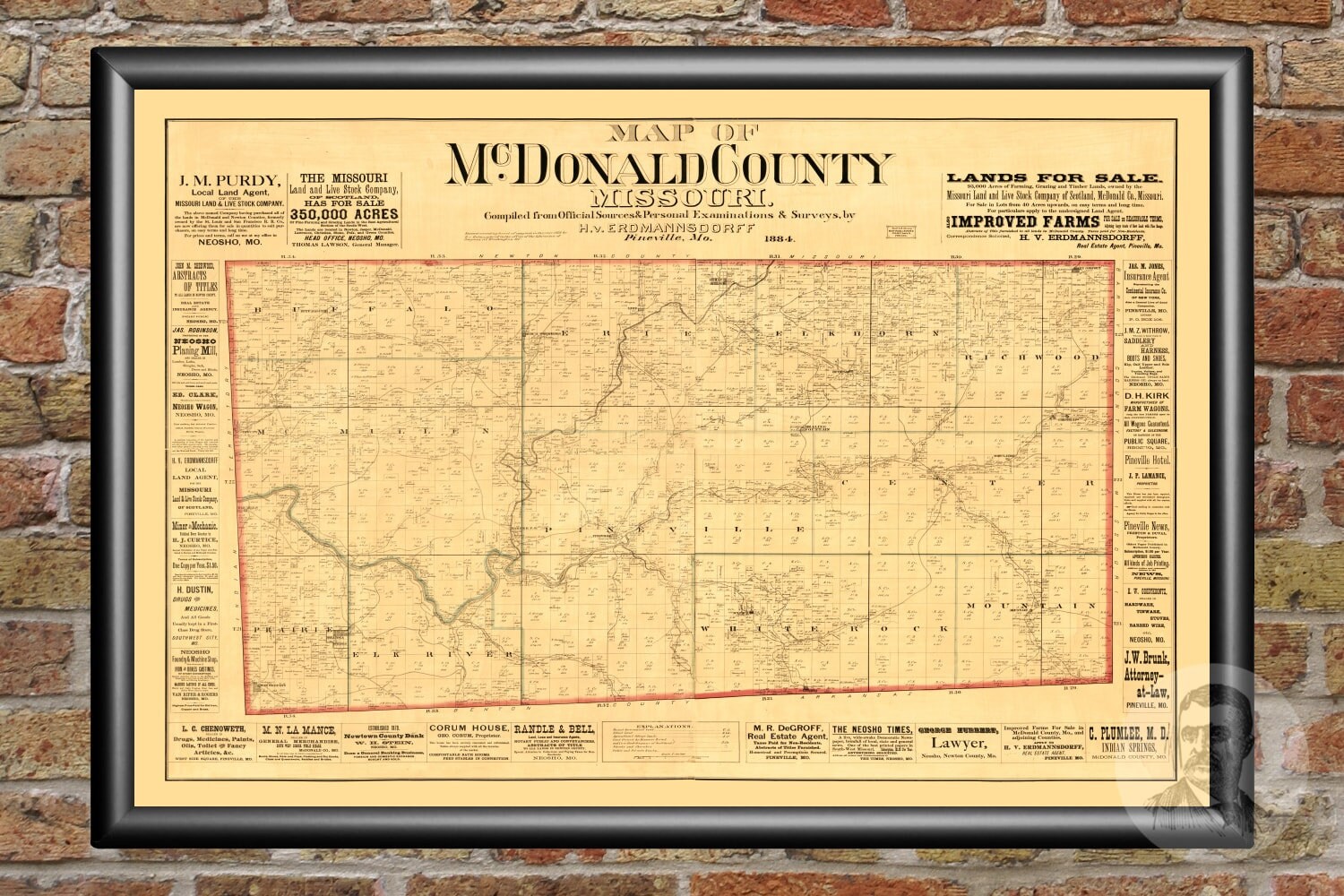Vintage McDonald County Map 1884 Old Map of McDonald County Etsy