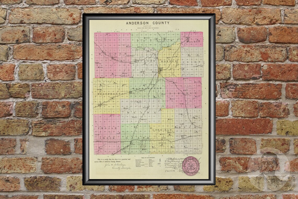 Vintage Anderson County KS Map 1887 Old Kansas Map Etsy