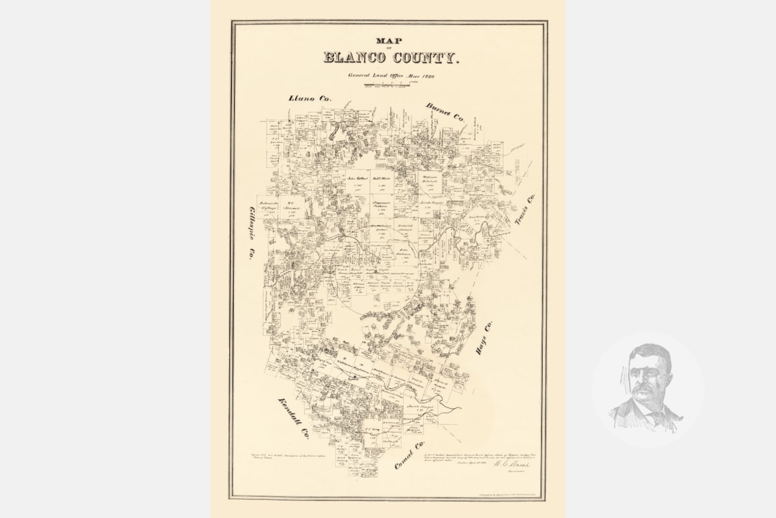 Vintage Blanco County Map 1879 Old Map of Blanco County Etsy