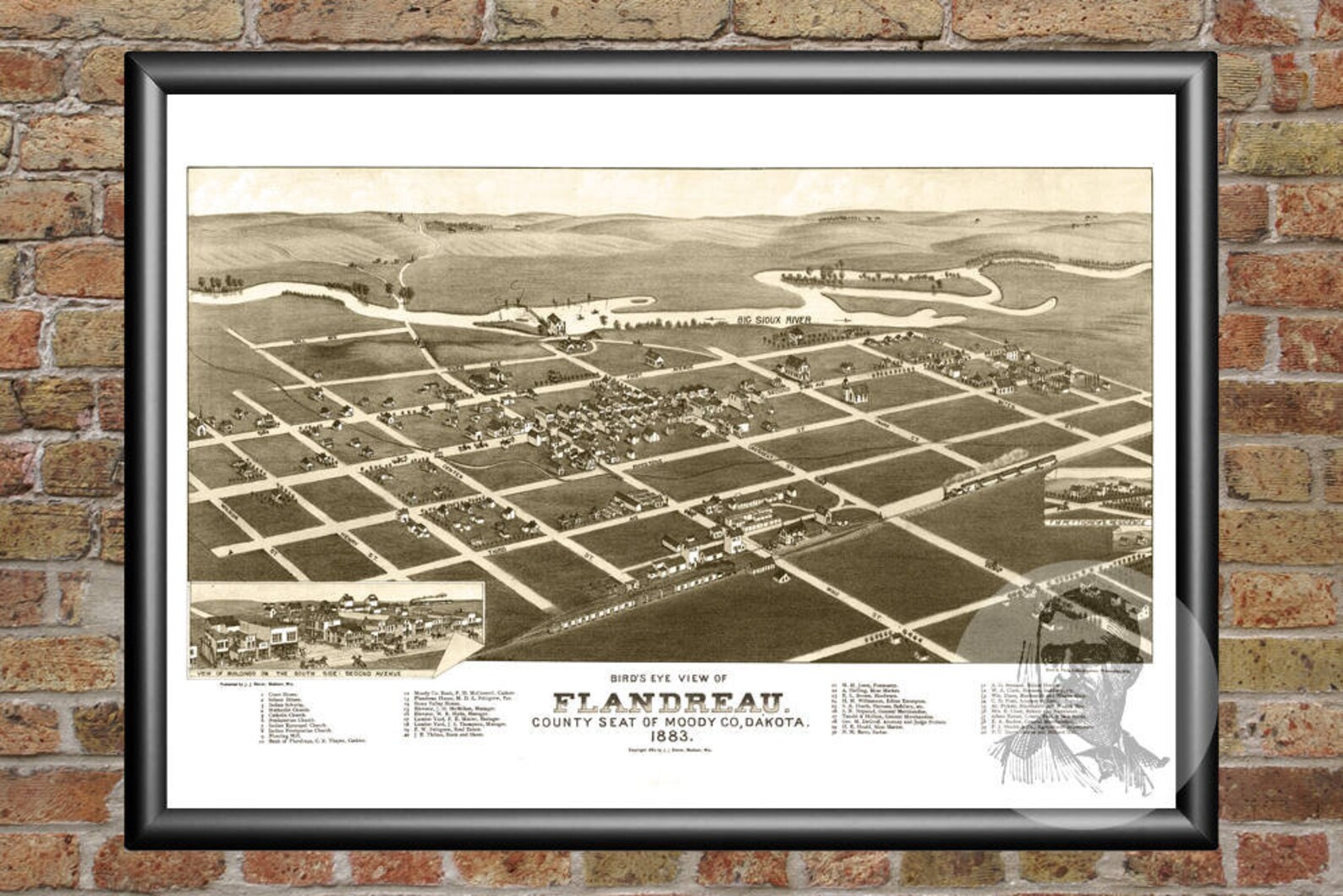 Vintage Flandreau Map 1883 Old Map of Flandreau South Etsy