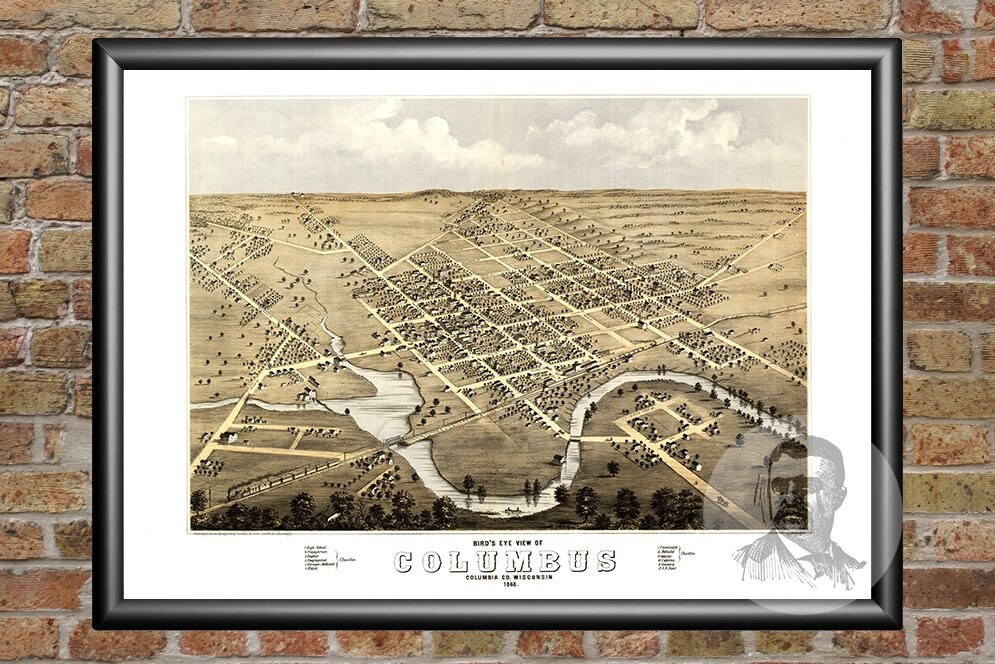 Vintage Columbus Map 1868 Old Map of Columbus Wisconsin Etsy