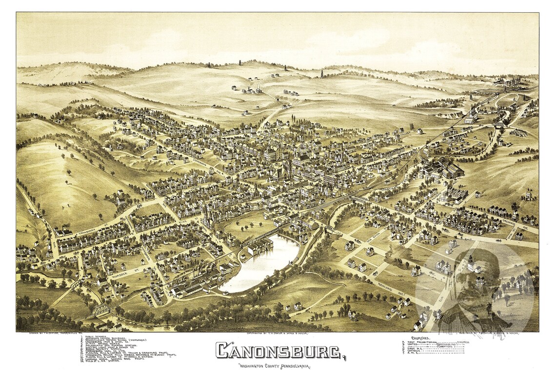 Vintage Canonsburg Map 1897 Old Map of Canonsburg Etsy