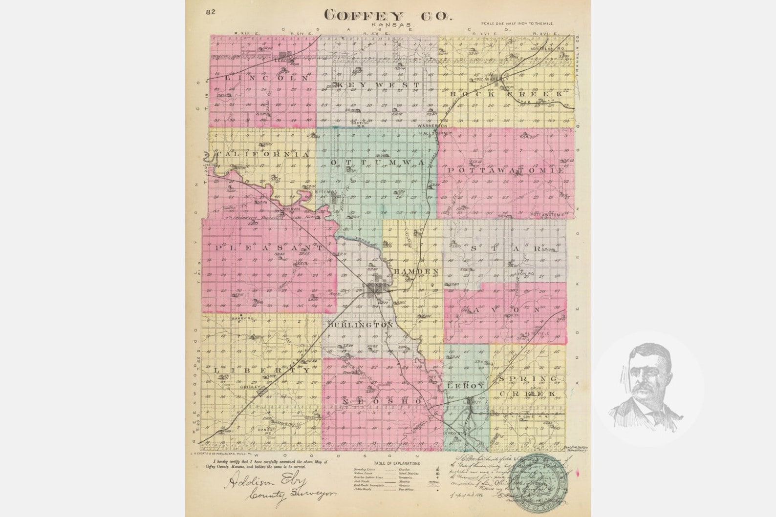 Vintage Coffey County KS Map 1887 Old Kansas Map Historical Etsy