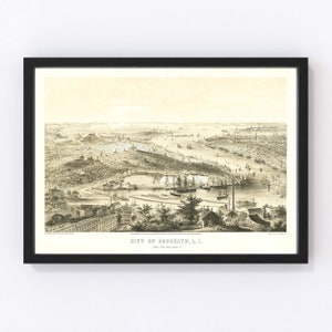 Brooklyn Map 1855, Vintage Brooklyn Map, Old Brooklyn New York Art, Wall Art Gift for Brooklyn History Lovers Retro Decor