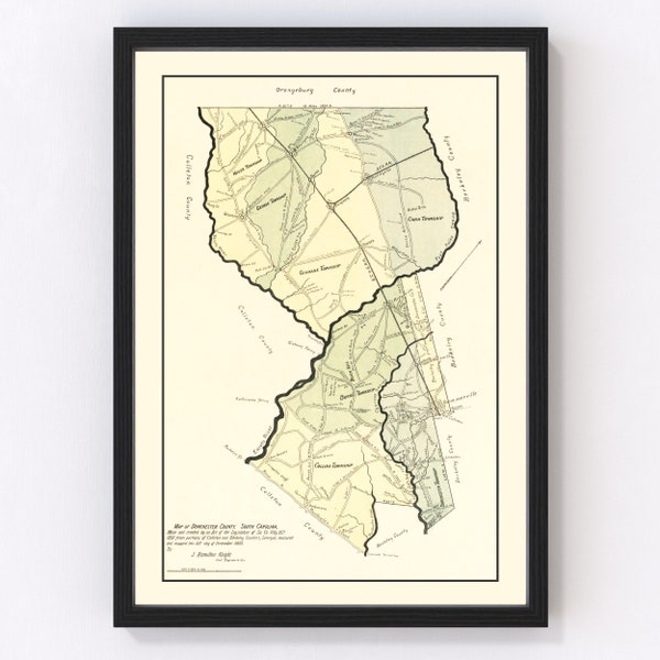 Dorchester County South Carolina Map 1900 - Old Map of Dorchester County South Carolina Art Vintage Print Framed Canvas Portrait History