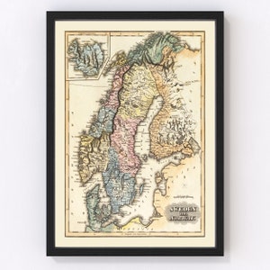 Norway & Sweden Map 1823 - Old Map of Norway and Sweden Art Print Framed Wall Art Vintage Canvas Portrait History Ancestry Genealogy Travel